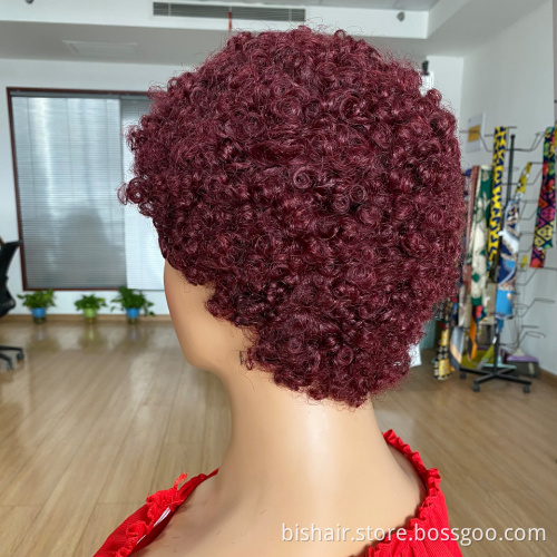 Wholesale Short Afro Curly Human Hair Wigs For Black Women Brazilian Short Pixie Cut Full Machine Made Wig 99J Remy Hair